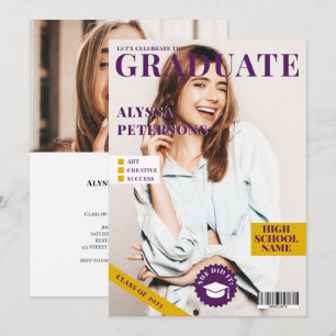 Faire-part Revue couverture 2 photos violet tendance graduati