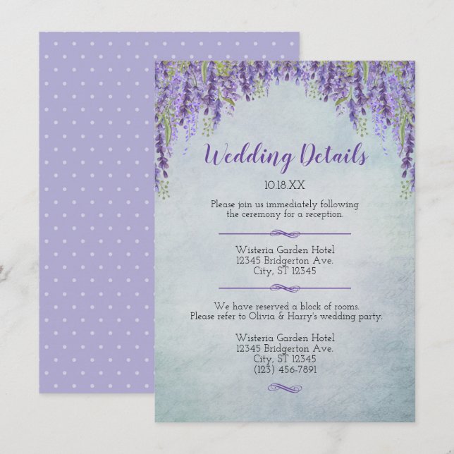 Faire-part Romantic Wisteria Garden Détails du mariage Annonc (Devant / Derrière)