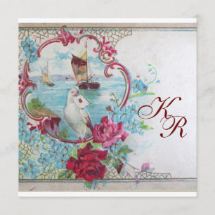 FAIRE-PART ROMANTICA/COLOMBE BLANCHE, ROSES FLEUR DE MARIAGE 