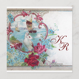 FAIRE-PART ROMANTIQUE ÉLÉGANT MONOGRAMME DE FLEURS DE MARIAGE