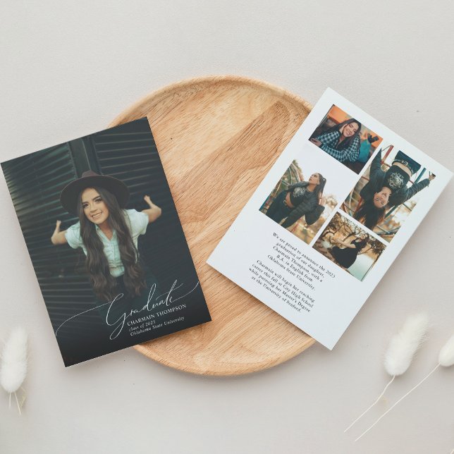 Faire-part Romantique Script Photo Collage Graduation (Créateur téléchargé)