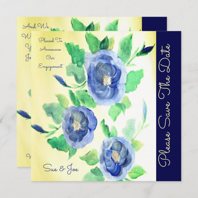 Faire-part Rose bleu Artsy (Devant / Derrière)