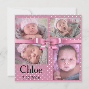 Faire-part rose d'anniversaire de point de polka