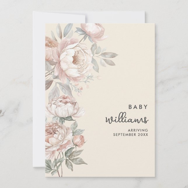 Faire-part Rose de pivoine moderne Grossesse florale Faire-pa (Devant)