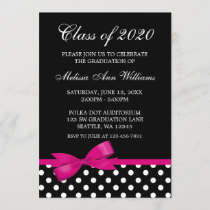 Faire-part rose d'obtention du diplôme de pois