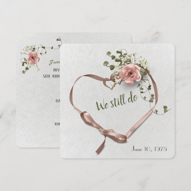 faire-part rose et lierre anniversaire de mariage (Devant / Derrière)