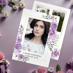 Faire-part Rose Floral 4 Photo Collage Gold Frame Graduation