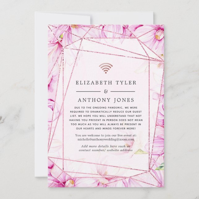 Faire-part Rose Gold et floral rose géométrique Invité de mar (Devant)
