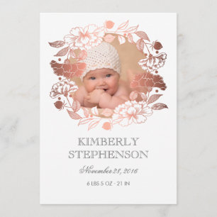 Faire-part Rose Gold Floral Sweet Nouveau-né Photo Naissance