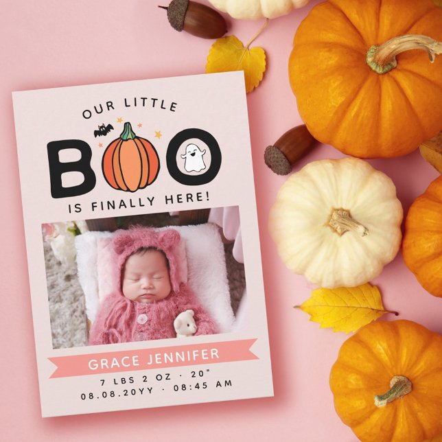 Faire-part Rose Notre Petit Boo Enfin Ici Halloween Baby (Créateur téléchargé)
