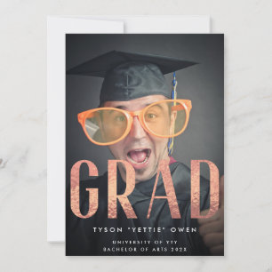 Faire-part Rose personnalisé Gold Foil Nick Nom GRAD Photo