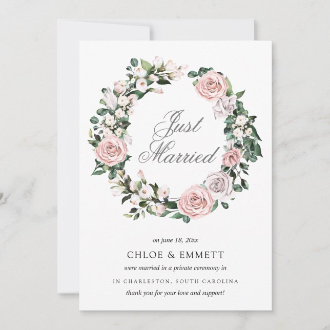 Faire-part Rose Violet Blanc Floral Juste Marié Elopement (Devant)