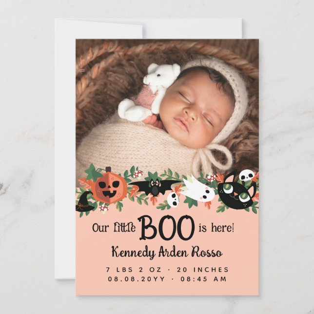 Faire-part Rose Vive Notre Petit Boo Est Ici Bébé Halloween (Devant)