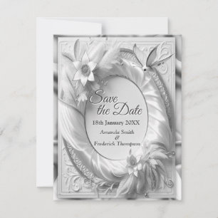 Faire-part Roses d'or blanc, soie de champagne et papillons