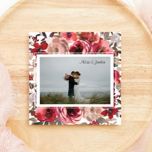 Faire-part Roses Fleuris Rouge Baiser Mariage Juste Mariés