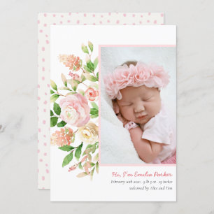 Faire-part Roses roses blanches   Naissance florale moderne