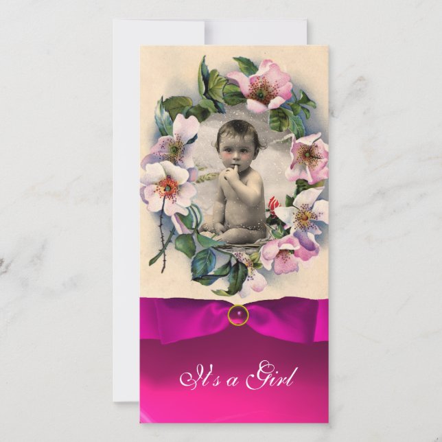 Faire-part Roses SAUVAGES ET BABY SHOWER DE RIBBON ROSE (Devant)