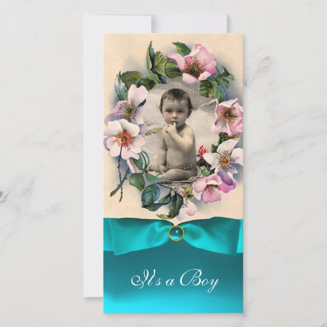 Faire-part Roses SAUVAGES ET BABY SHOWER RIBBON BLEU (Devant)