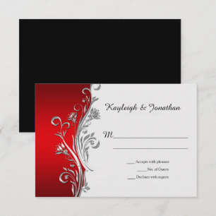 Faire-part Rouge Blanc Noir Argent Ornelées RSVP