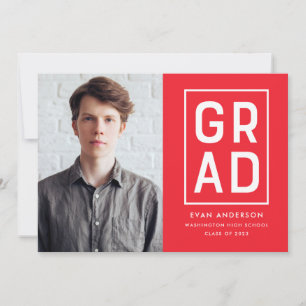 Faire-part Rouge Moderne Grad Block Photo Graduation