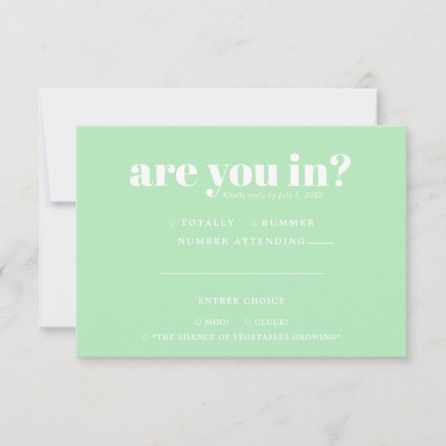 Faire-part RSVP de mariage amusant | Typographie les années 7 (Devant)