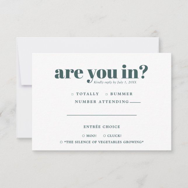 Faire-part RSVP de mariage amusant | Typographie les années 7 (Devant)