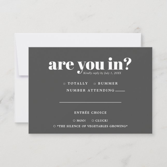 Faire-part RSVP de mariage amusant | Typographie les années 7 (Devant)