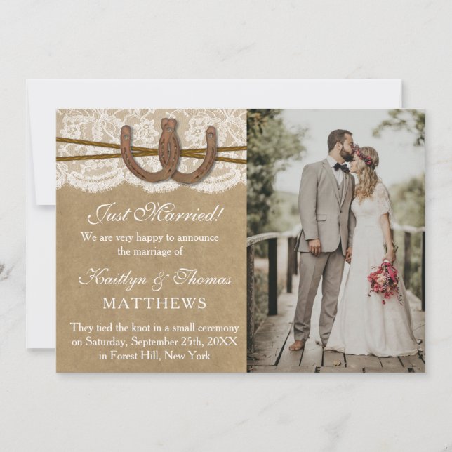 Faire-part Rustic Horseshoe Mariage Photo Mariage (Devant)