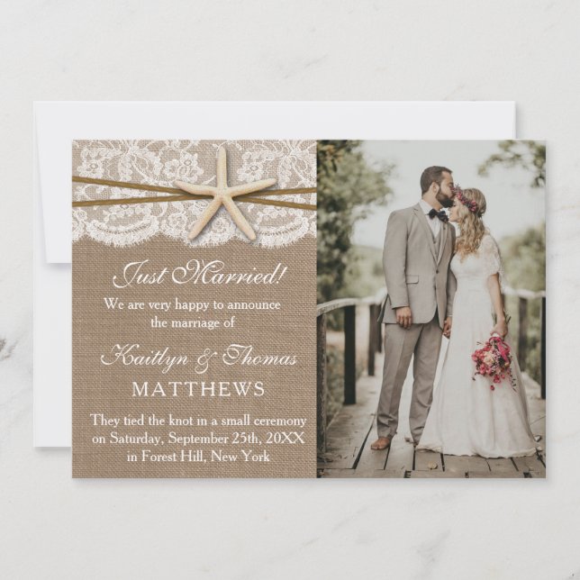 Faire-part Rustic Starfish Beach Mariage photo (Devant)