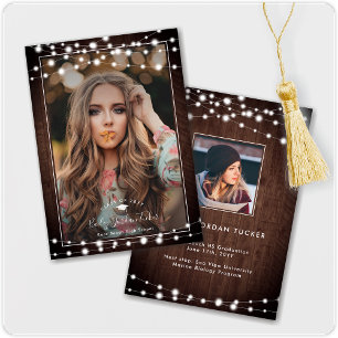 Faire-part Rustic String Lights Grad Casquette Photo Grad Gra