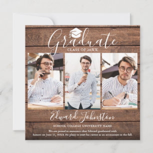 Faire-part Rustic Wood Graduate 4 Diplôme photo