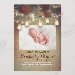 Faire-part Rustique Automne Mason Jar Lights Baby Photo Naiss