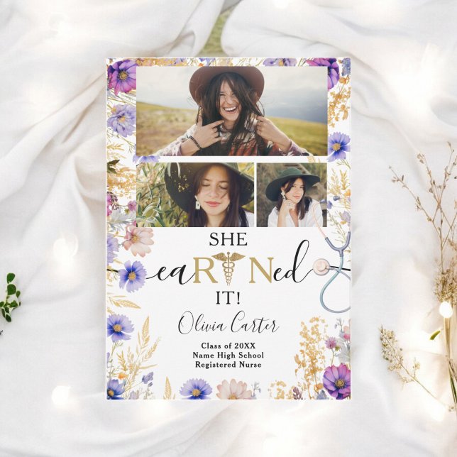 Faire-part Rustique Fleur sauvage RN Nurse 4 photos Graduatio (Rustic Wildflower RN Nurse 4 photos Graduation Announcement)