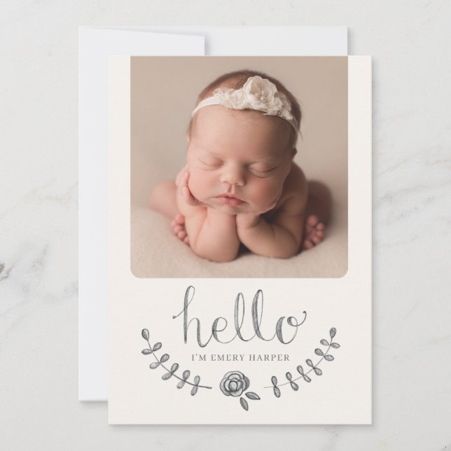 Faire-part Rustique Floral Rose Simple Collage Baby Annonces (Devant)