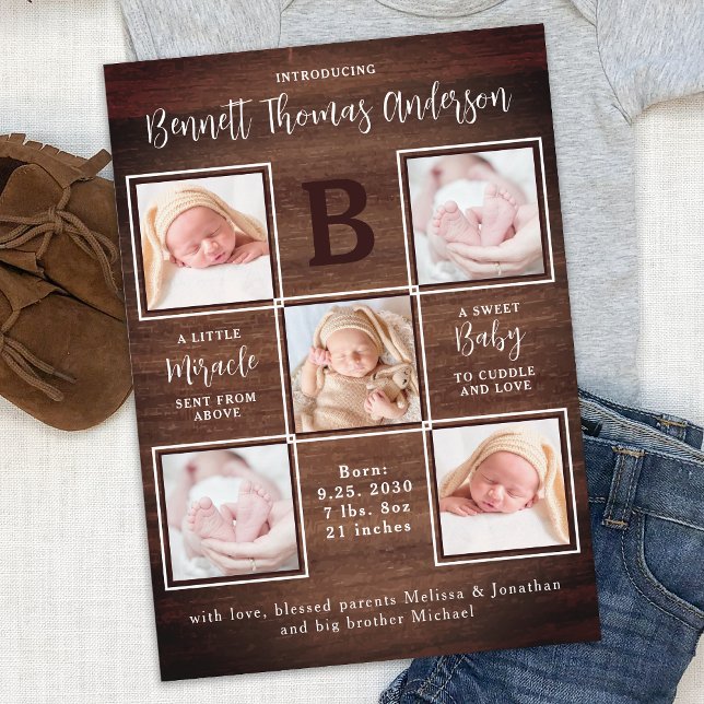 Faire-part Rustique Nouveau-né Baby Personnalisé 5 Photo Nais (Créateur téléchargé)