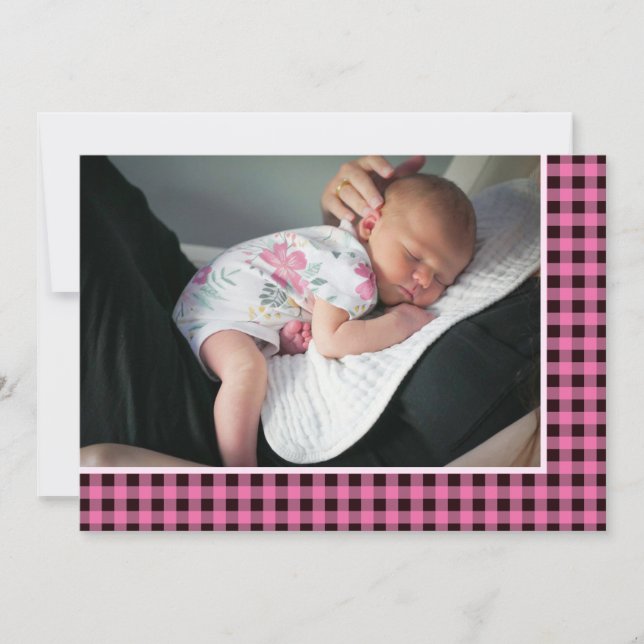 Faire-part Rustique Pays Rose Check Sweet Adventure Baby (Devant)