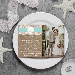 Faire-part Sable Turquoise Dollar Plage Mariage Photo Mariage