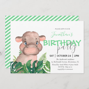 Faire-part Safari fête d'anniversaire hippo