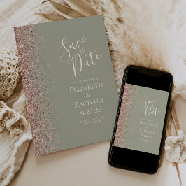 Faire-part Sage Green Rose Gold Enregistrer la date