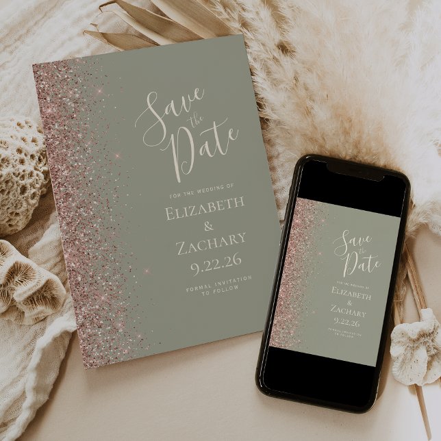 Faire-part Sage Green Rose Gold Enregistrer la date (Créateur téléchargé)