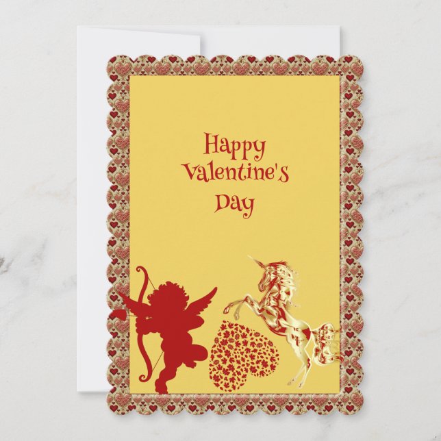 Faire-part Saint Valentin Coeur romantique mignon Cheval d'or (Devant)