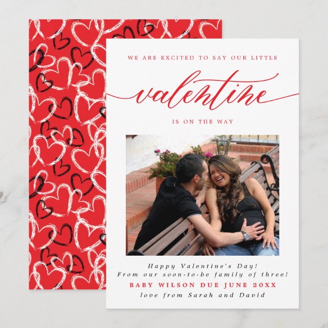 Faire-part Saint Valentin Nouvelle bébé photo Grossesse (Devant / Derrière)