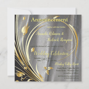 Faire-part Satin argenté et fleur or splendeur