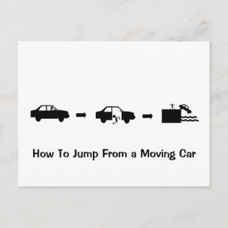 Faire-part Sauter d'une carte postale de voiture mobile