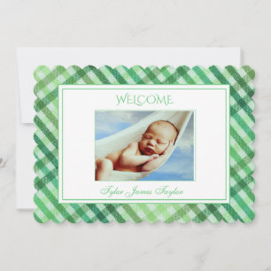 Faire-part Scénario personnalisé Green Plaid Bébé Photo Naiss