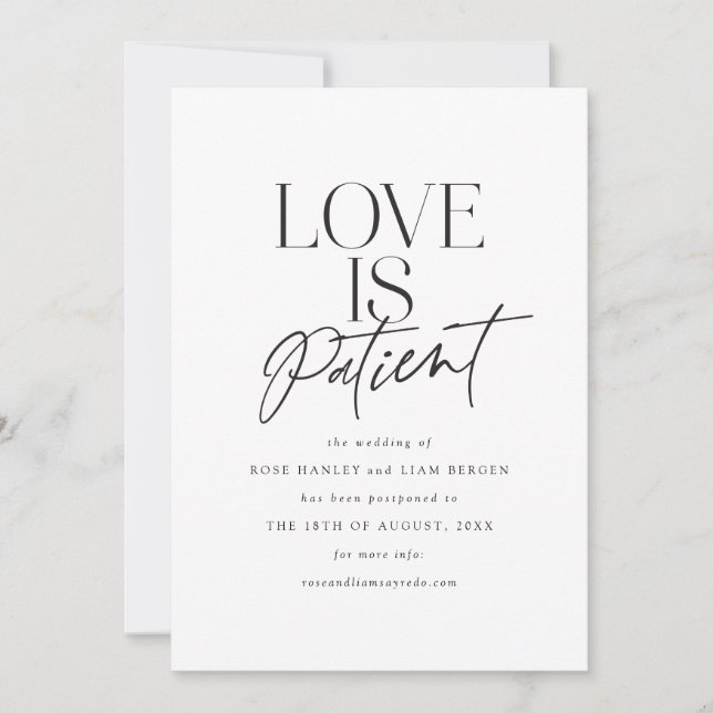 Faire-part Script Amour Mariage Reporté Changement de Date (Devant)