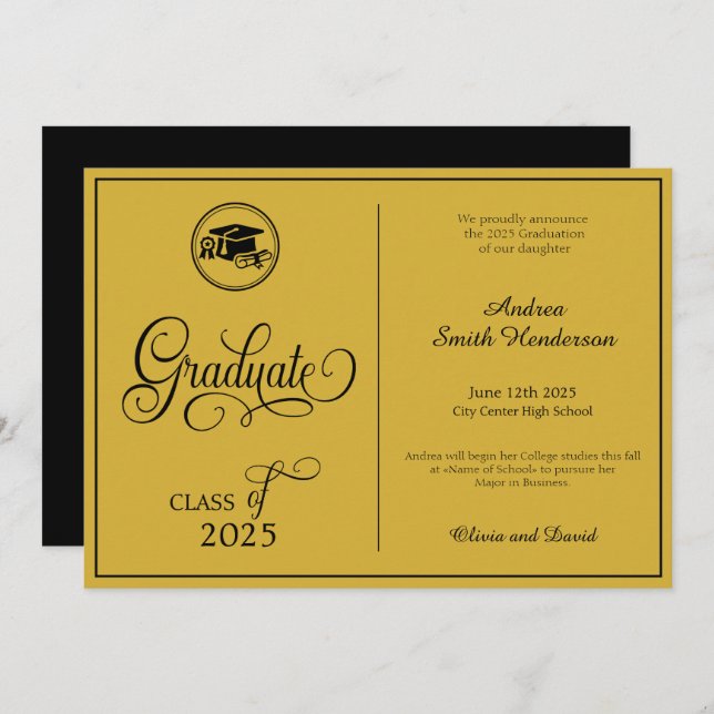 Faire-part Script classique élégant sans diplôme de photo (Devant / Derrière)