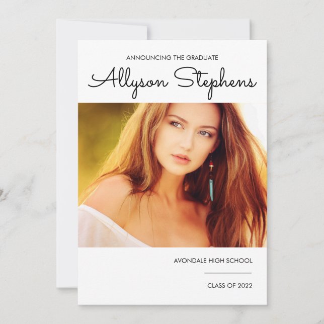 Faire-part Script Classique Simple Une Photo Blanc | Texte no (Devant)