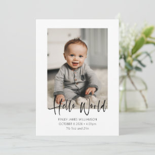 Faire-part Script de Bienvenue Bébé Photo Naissance Hello Wor