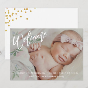 Faire-part Script de bienvenue moderne Faux Gold Confetti Nai